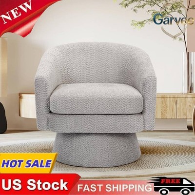 Soft Cushion 360° Swivel Accent Chair Chenille Fabric with Arms Bedroom