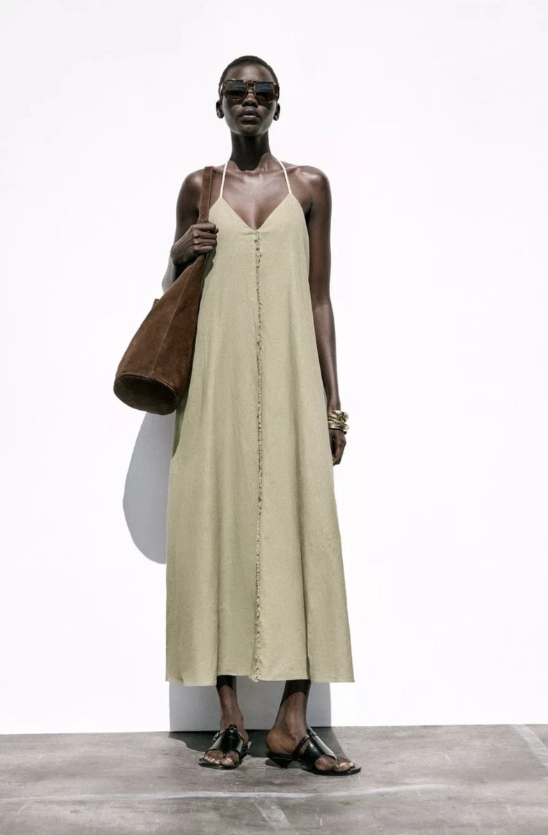 chinese dress ladies Zara Pink Tie Dye Linen Sleeveless Midi Dress