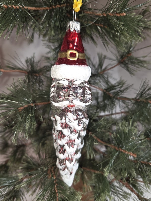 Inge Pinecone Santa silver Vintage Christmas Tree Ornament Blown Glass 6"
