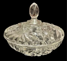Anchor Hocking Cut Glass Covered Dish EAPC Star Pattern Fine to Very Fine