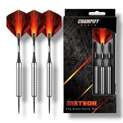 Dartpfeile Steeldarts Set 23g Meteor   Messing Barrel, Aluminium Schaft, Flights