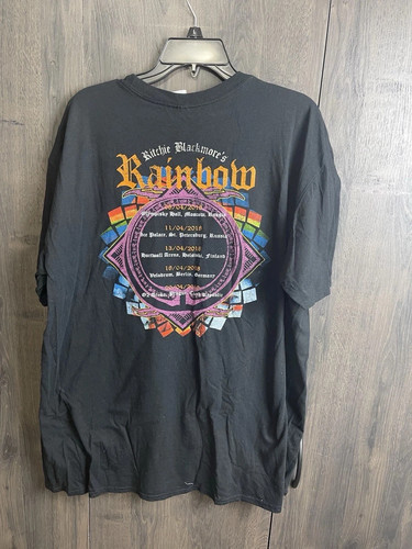 Rainbow Rising T-Shirt Black 2009 Reprint Ritchie Blackmore Rock Band S-4XL