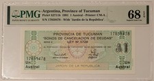 Argentina - Province of Tucuman 1991 1 Austral Note Superb Gem Unc 68 EPQ PMG