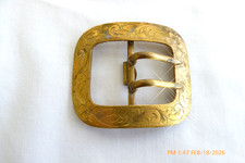 VINTAGE SQUARE BRASS ENGRAVED BELT BUCKLE