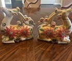 Pair of 2 ceramic, hand painted, lusterware, holiday decor reindeer vintage — photo 1