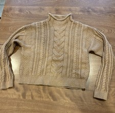 J. Crew Women's Size L Tan Cable Knit Mock Neck Roll Neck Sweater