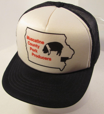 Muscatine County Pork Producers Trucker Hat Black Vtg Youngan Snapback Farm Cap