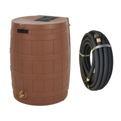 #ad Good Ideas Rain Wizard 50 Gal Plastic Rain Barrel Terra Cotta amp; 50#x27; Soaker Hose $183.98