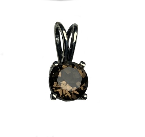 Round Natural Smoky Quarts set in Four Prong Butterfly Setting Pendant - Picture 2 of 8