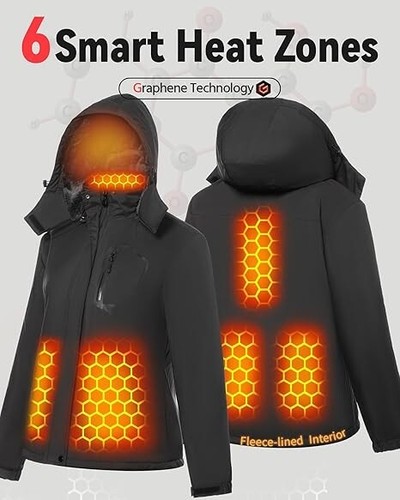 Wulcea Graphene Heated Women's Fur Lined Jacket with Battery Pack Sz 2XL NEW - Picture 2 of 6
