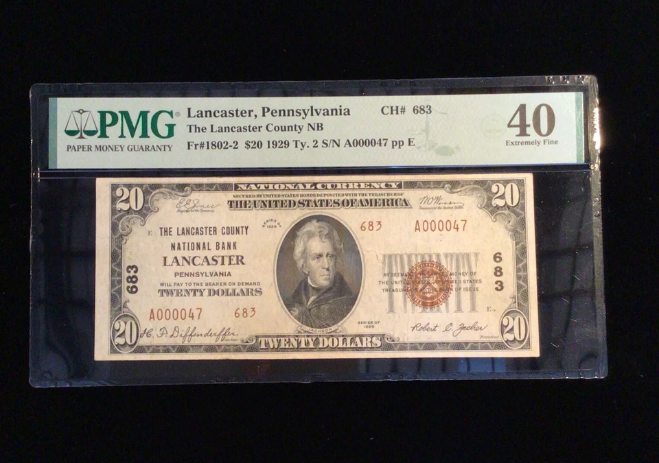 1929 Twenty Dollar Bill The Lancaster County National Bank PA PMG EX40 UNIQUE! - Image 2 of 3