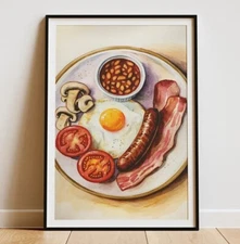 English Breakfast Poster, Full English Breakfast Illustration