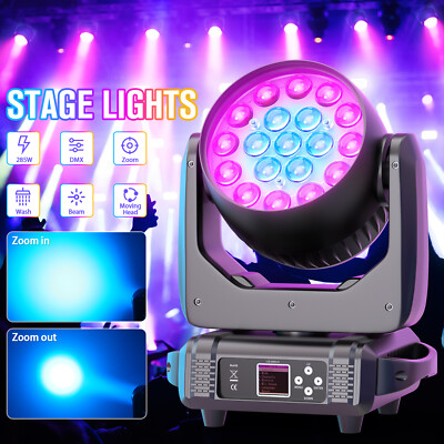 19x15W LED Zoom Moving Head Stage Light RGBW DMX Beam Wash Lighting DJ Disco Bar