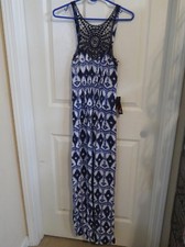 New Women's Teeze Me Blue & White Tie Dye Crochet Maxi Dress Full Length Size XS