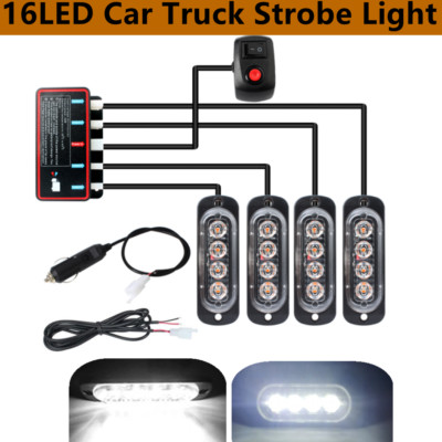 4X 4LED Car Truck Emergency Warning Lamp Strobe Flash Light bar With Switch 12V