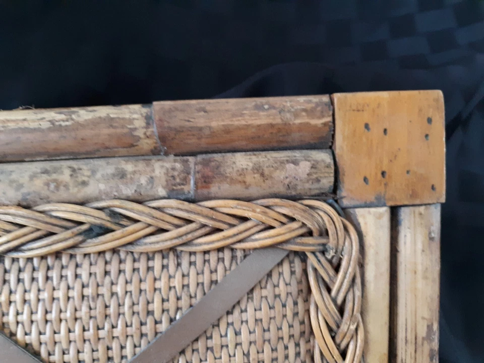 Vintage French Memo Bulletin Board Natural Bamboo & Wicker w/Leather Straps - Image 4 of 4