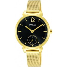 Pulsar Watch PN4076X1 Ladies Gold Mesh Bracelet Black Dial
