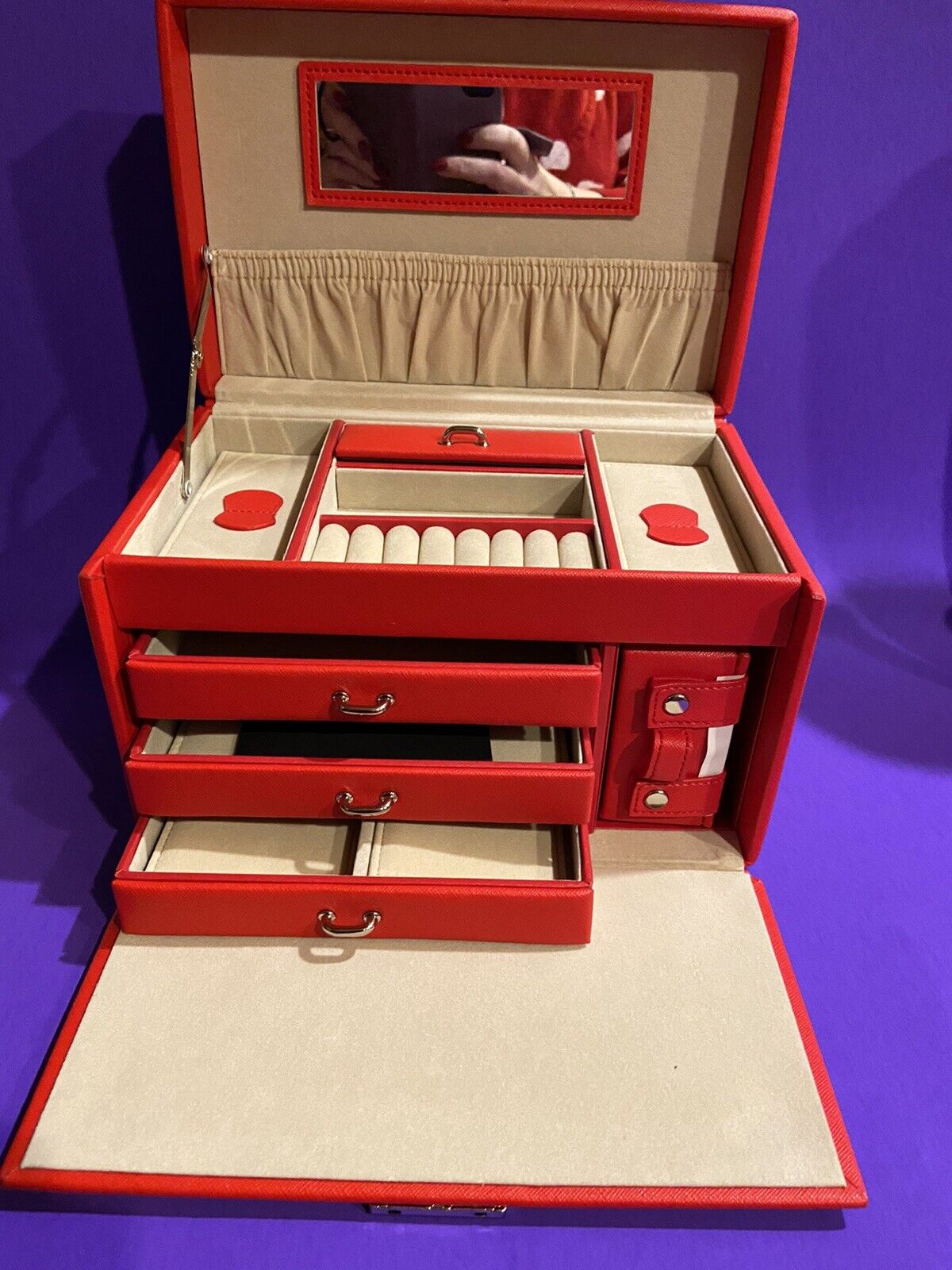 NEW! WOLF HERITAGE RED JEWELRY BOX/ MSRP $295/ FREE SILK SCARF !