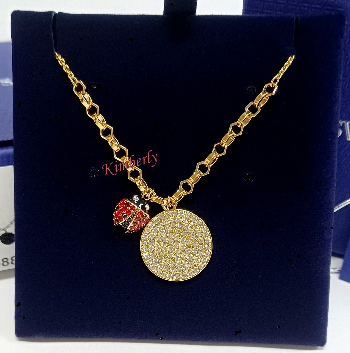 Swarovski Lisabel Coin & Ladybug Necklace Red/Clear Crystal Pave