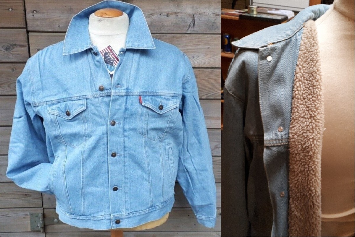 XL Fell Teddy Futter TOP Jeans Jacke Trucker Retro Hipster Blue
