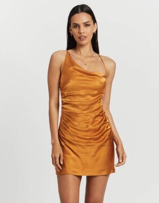 Free People Alma Asymmetrical Bias Cowl Mini Dress Size 12 | eBay