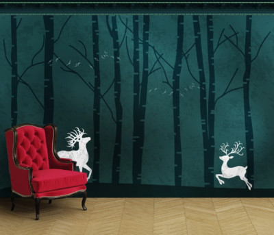 3D Black Branch Deer 45822NA Wallpaper Wall Murals Removable Wallpaper Fay