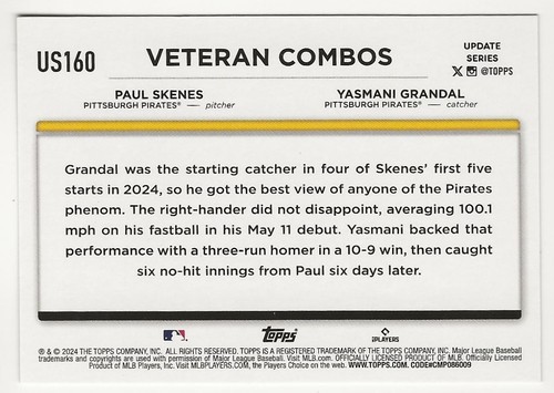 2024 Topps Update Yasmani Grandal / Paul Skenes Rainbow Foil US160 - Picture 2 of 2