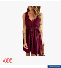 BLENCOT Women Casual Sleeveless T-Shirt Dresses Button Down Swing Short Dress 2X