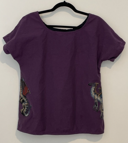Dragon Tunic Purple Split Back Handmade Cotton Womens Size M - Picture 1 of 7
