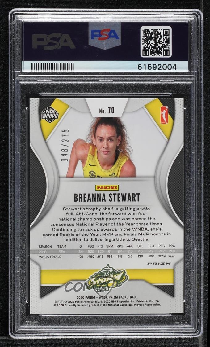 2020 Panini Prizm WNBA Red Prizm 48/275 Breanna Stewart #70 PSA 9 MINT sq1 view 2