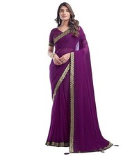 Women's Georgette Lace Boarder Saree With Unstitched Blouse Piece