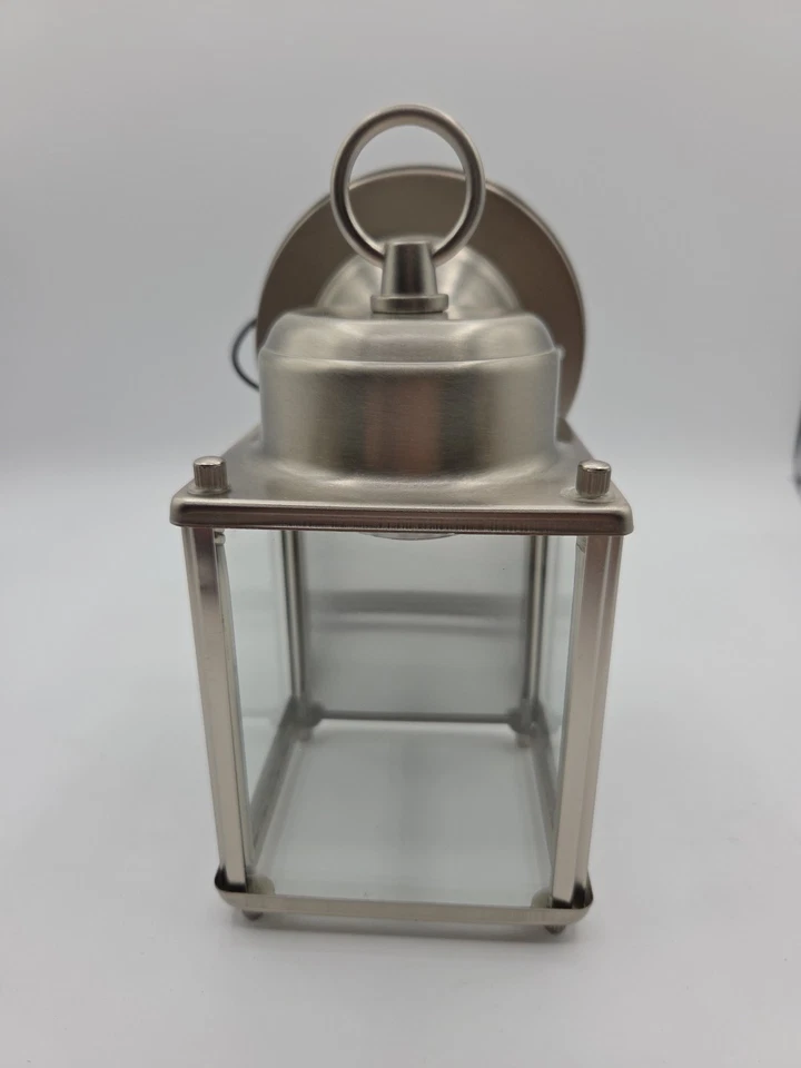 Wall Lantern Outdoor Wall Light Fixture Sconce Glass Panels -Brushed Nickel - Image 4 of 4