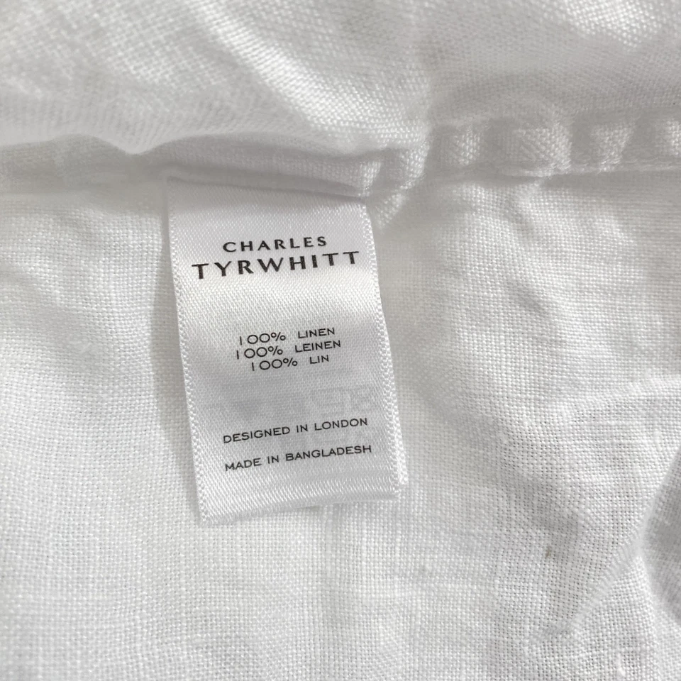 Charles Tyrwhitt Shirt Mens Large White Slim Fit 100% Linen Button Front - Image 4 of 4