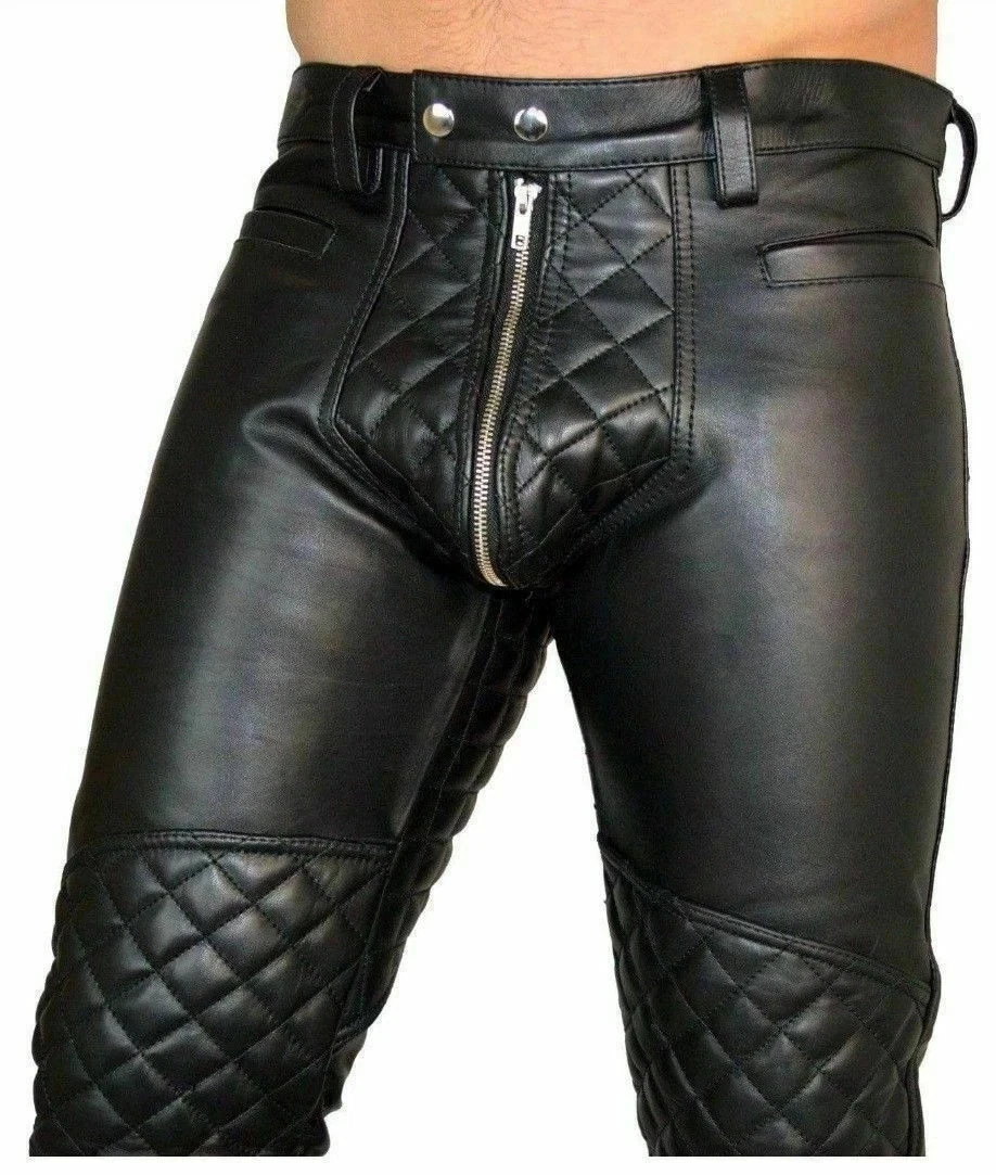New Quilted Men's Black Leather Pant Real Sheepskin Biker Stylish Leather Pant