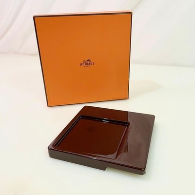 HERMES Vid Posch ''Atrium'' Brown Square Tray Valet Station With Box Rare