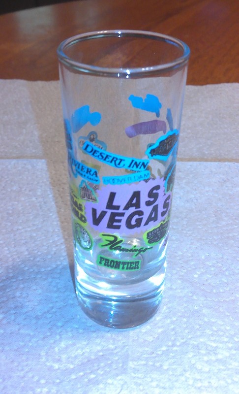 Shot Glass-Clear Glass-LAS VEGAS- Famous Casino's--4" tall