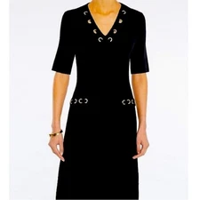 Ming Wang Black Dress with Gold Grommets and Lacing Detail XS