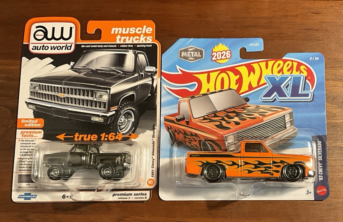 Auto World 1981 Chevy Silverado Stepside & Hot Wheels XL '83 Chevy