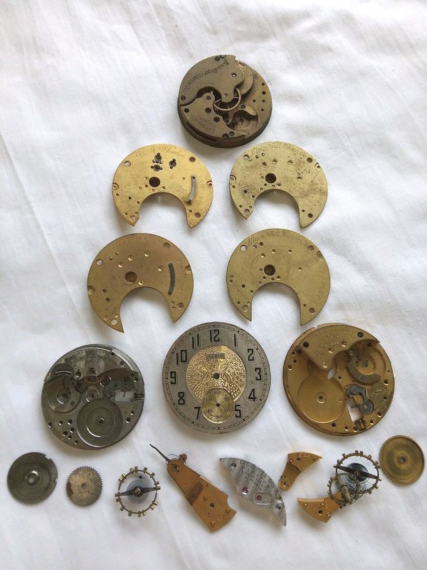 Watchmaker's ELGIN Pocket Watch Junk Drawer Lot for Parts/Repairs  (Lot #112)