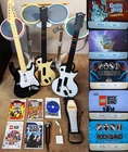 Nintendo Wii Rock Band Guitar Hero Bundle Lot: Drums, 3 Guitars, 5 games, Dongle