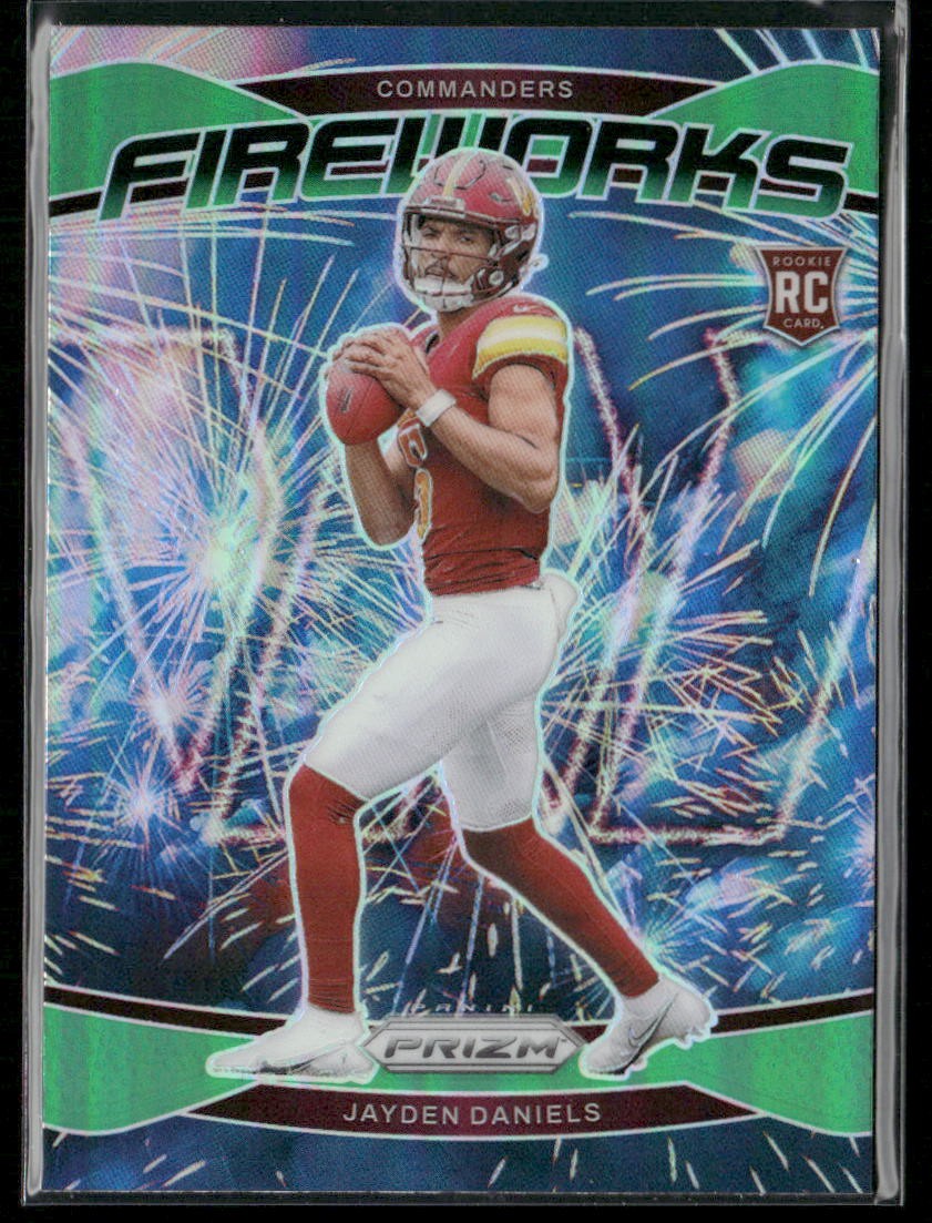 2024 Panini Prizm Fireworks Green Prizm RC #24 Jayden Daniels Commanders