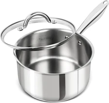 3 Quart Saucepan with Lid 18/10 Stainless Steel Sauce Pan with Tri Ply Bottom 3Q