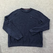 Tommy Hilfiger Sweater Mens Medium Blue Solid Logo Crewneck Knit Pullover
