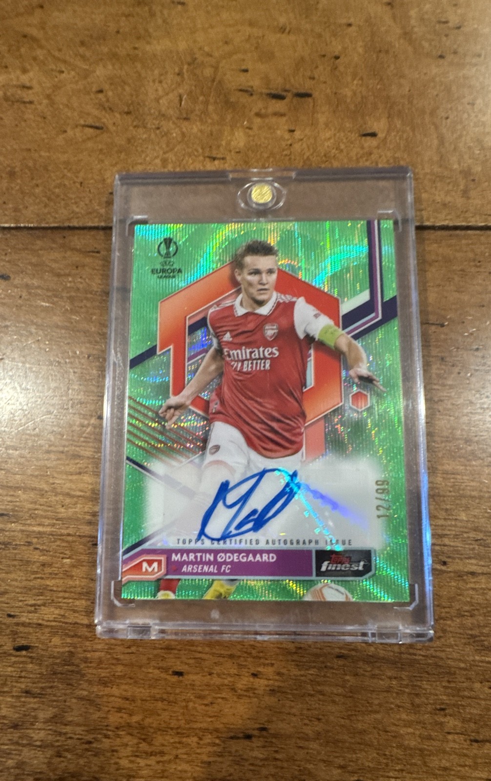 2022-23 Topps Finest Martin Odegaard Green Wave Auto Arsenal 12/99