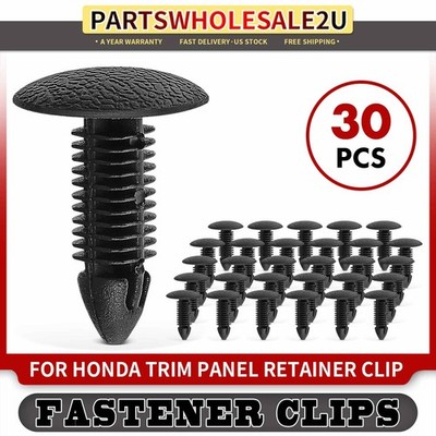 30x 7.5mm Stem Black Nylon Trim Panel Retainer Clips Single Head Type for Honda