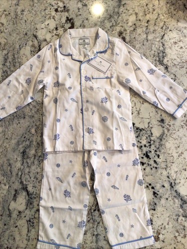 Petite Plume Girls Suffok Shells White/Blue Pajama Set 4 NWOT - Picture 1 of 6