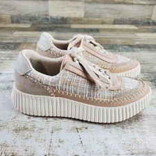 Dolce Vita Dolen Womens Shoes Sz 8.5 Ivory Multi Knit Lace Up Platform Sneakers