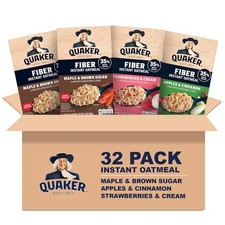 Quaker Instant Oatmeal, Fiber Boost, 3 Flavor Variety pack, 32ct Pack of 1 