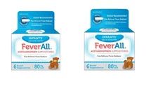 Lot 2 FeverAll Infants' Acetaminophen 80 mg 6 Ct rectal suppositories Exp 01/27
