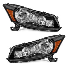 Pair Black Headlights Assembly For 2008-2012 Honda Accord 4dr Sedan Headlamp Lr